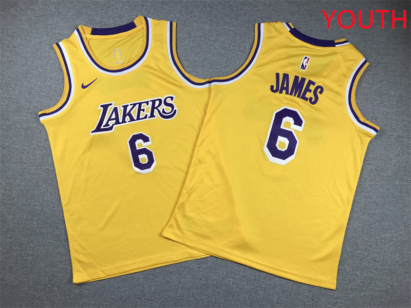 Youth Los Angeles Lakers #6 James Yellow Nike 2025 NBA Jersey style 1->youth nba jersey->Youth Jersey